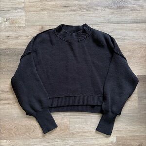 Free People Black Cropped Mock Neck Sweater